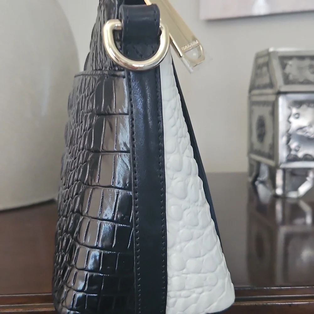 Brahmin Black and White Mini Duxbury Croc-Embossed Women's Bag - Picture 3 of 7